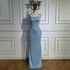 Luxury Arabic Blue Spaghetti Strap Mermaid Evening Dress Beaded LA72725 - SERENE HILL