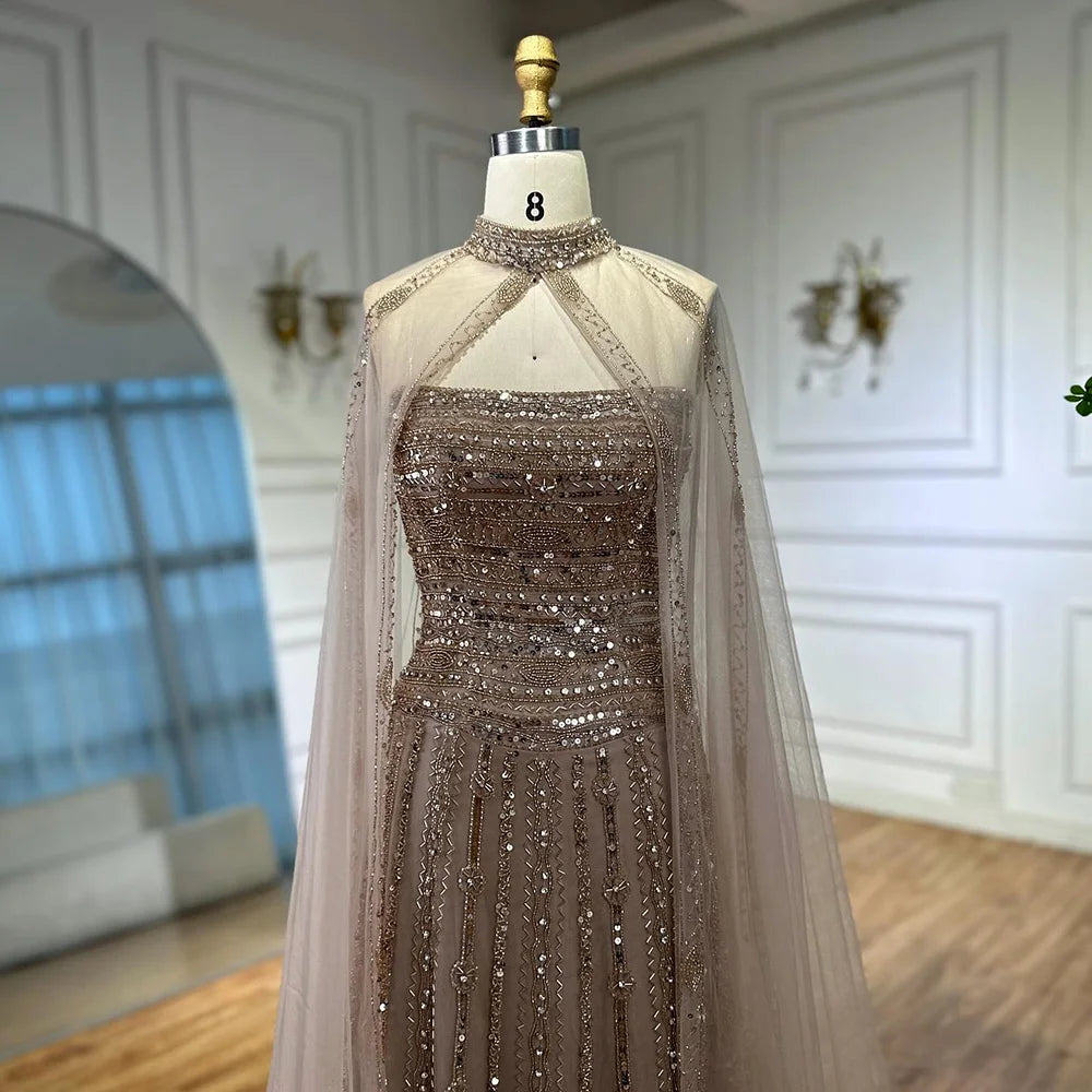 Luxury Dubai Caramel A-Line Beaded Evening Dress LA72873 - SERENE HILL