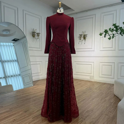 Luxury Sage Green Muslim Beaded Evening Dress LA72805A - SERENE HILL