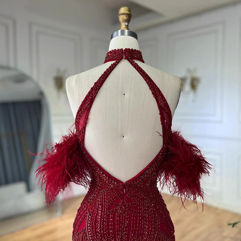 Luxury Silver Nude Mermaid Evening Dress with Beaded Tassel LA72083 - SERENE HILL