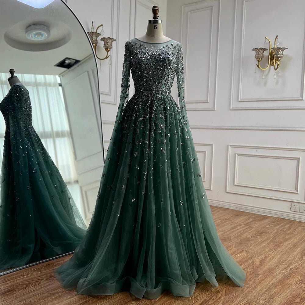 Luxury Beaded Evening Dress With Cape Sleeves LA72965 - SERENE HILL