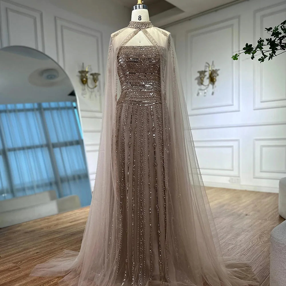 Luxury Dubai Caramel A-Line Beaded Evening Dress LA72873 - SERENE HILL