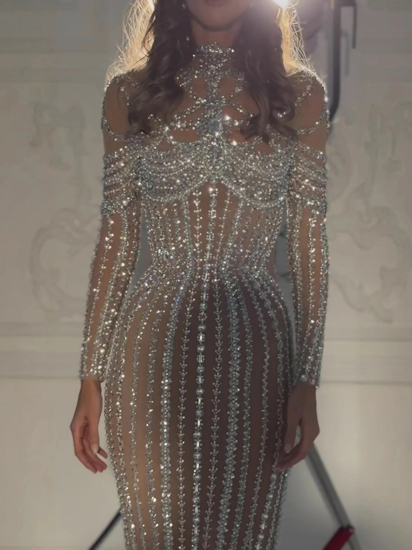 Luxury Nude Crystal Beaded Mermaid Evening Dress LA73391 - SERENE HILL