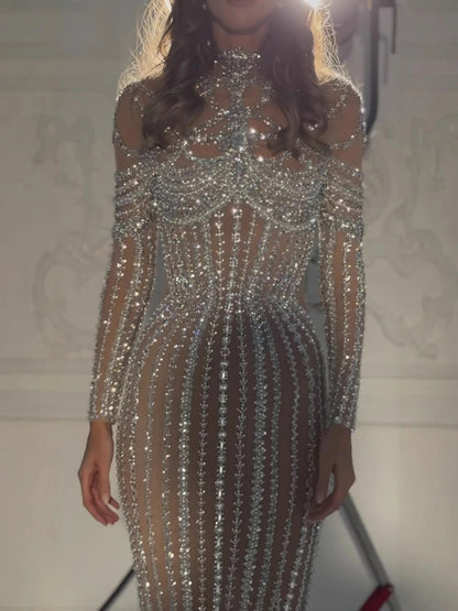 Luxury Nude Crystal Beaded Mermaid Evening Dress LA73391 - SERENE HILL
