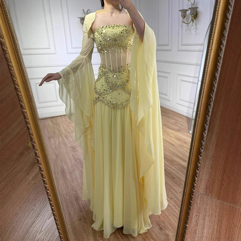 Luxury Blue Evening Dress with Pearls Tassels and Flowing Coat LA72978A Blue / 16 Luxury Blue Evening Dress with Pearls Tassels and Flowing Coat LA72978A Blue / 16