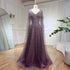Luxury Purple A-Line Evening Dress with Cape Sleeves Plus Size LA72147A - SERENE HILL