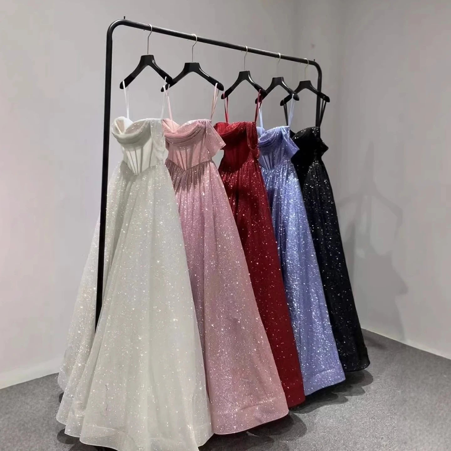 Luxury Pink Sequin Off Shoulder Evening Dress Ball Gown LA73456 - SERENE HILL