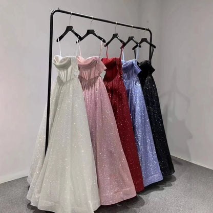 Luxury Pink Sequin Off Shoulder Evening Dress Ball Gown LA73456 - SERENE HILL