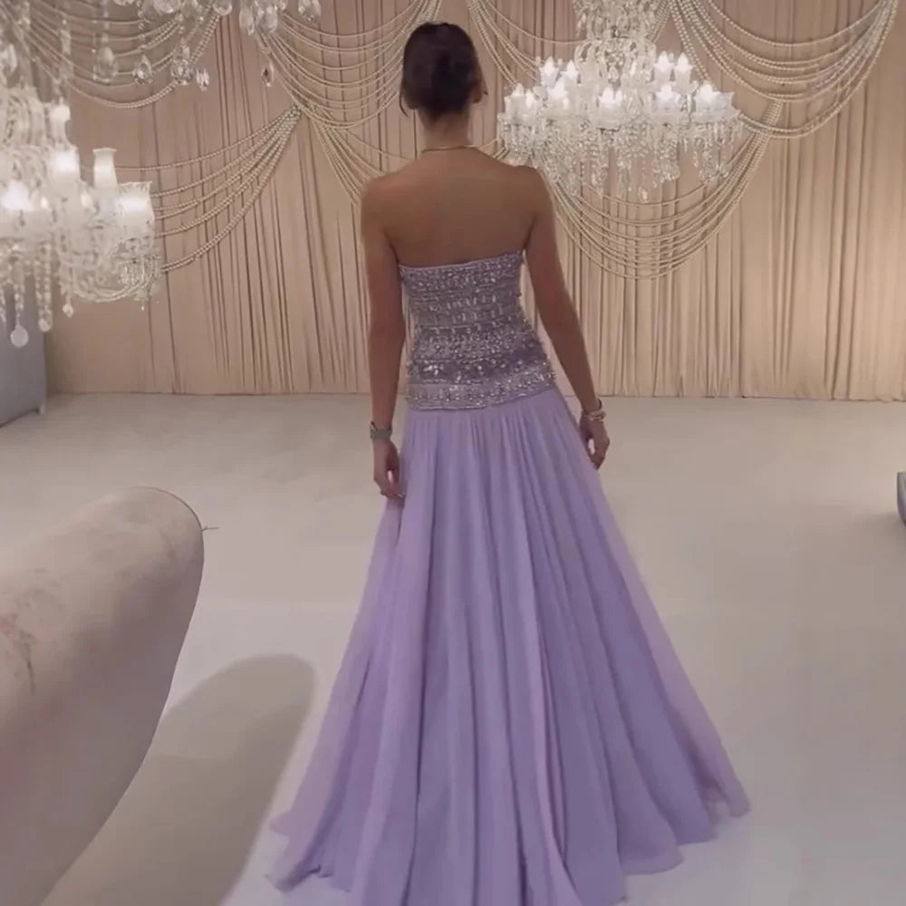 Lilac Beaded A Line Arabic Evening Dress LA73044 - SERENE HILL