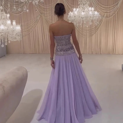 Lilac Beaded A Line Arabic Evening Dress LA73044 - SERENE HILL