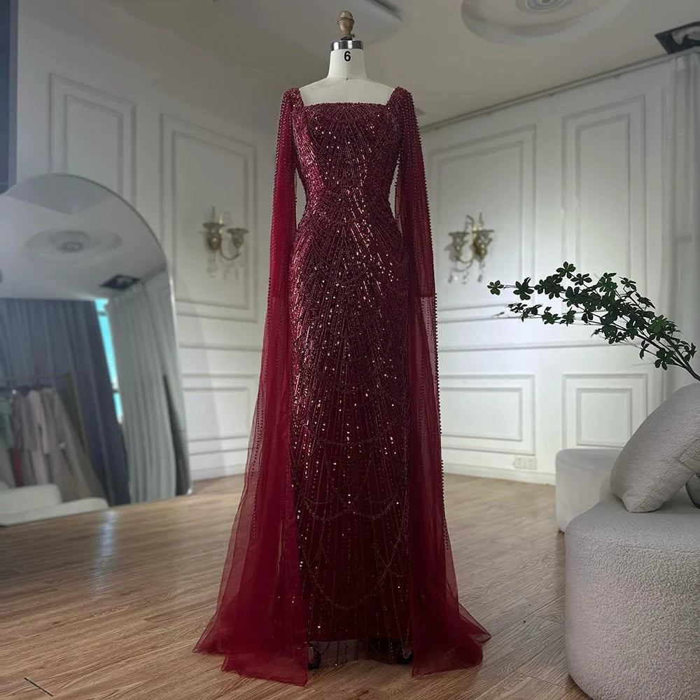 Luxury Arabic Mermaid Evening Dress with Cape Sleeves Plus SizeLA72590A - SERENE HILL
