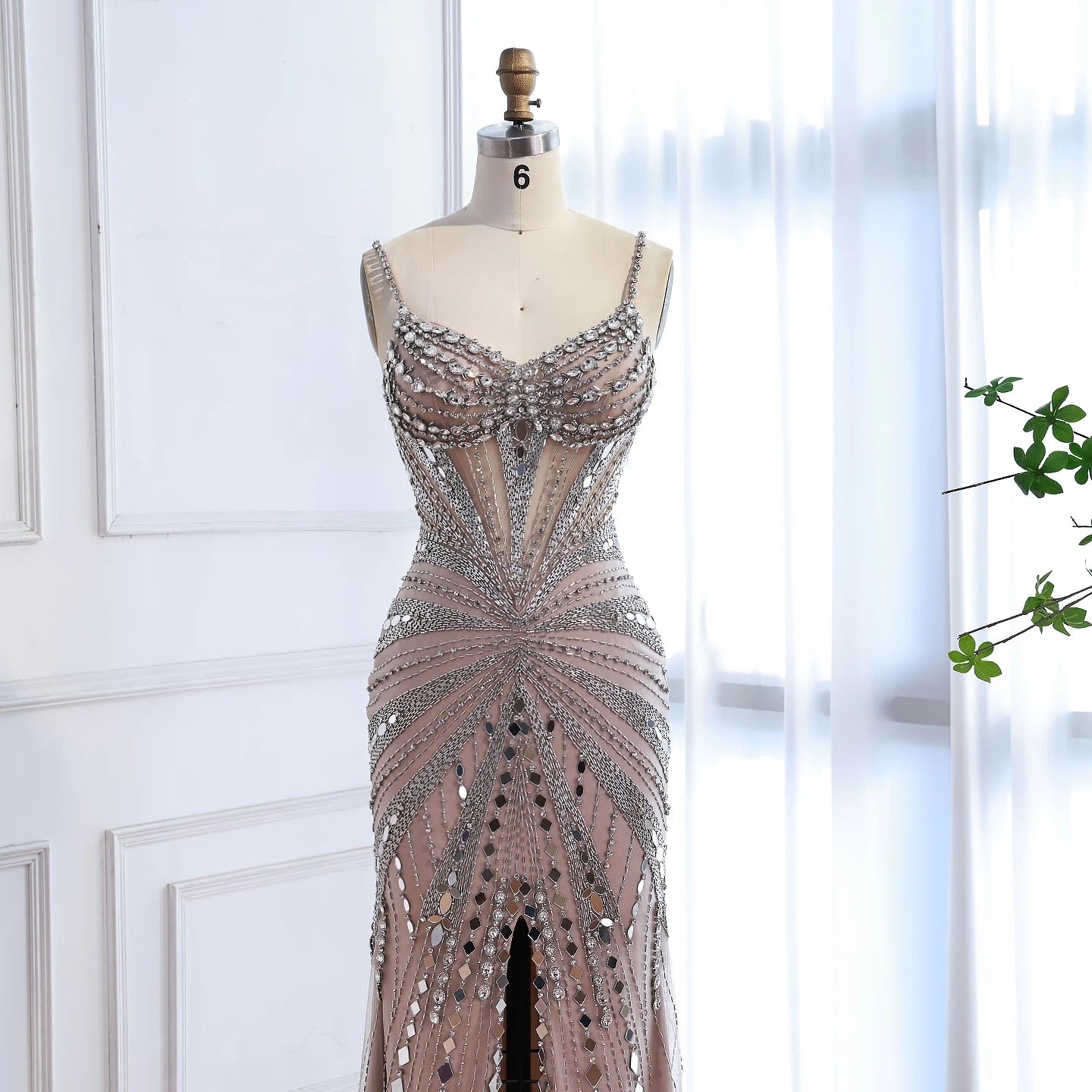 Luxury Nude Corset Beaded Mermaid Prom Dress LA72803A Nude / 2