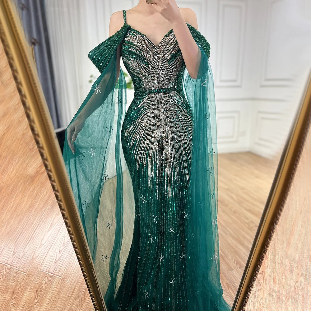 Prom Dresses Emerald Gown With Sleeves Serene Hill Spaghetti Strap Blue  Mermaid Beaded Luxury Evening Dress