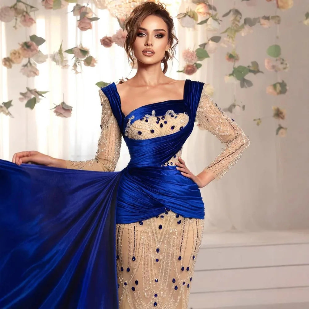 Luxury Royal Blue Velvet Beaded Mermaid Evening Dress LA72988 Royal Blue / 12 Luxury Royal Blue Velvet Beaded Mermaid Evening Dress LA72988 Royal Blue / 12