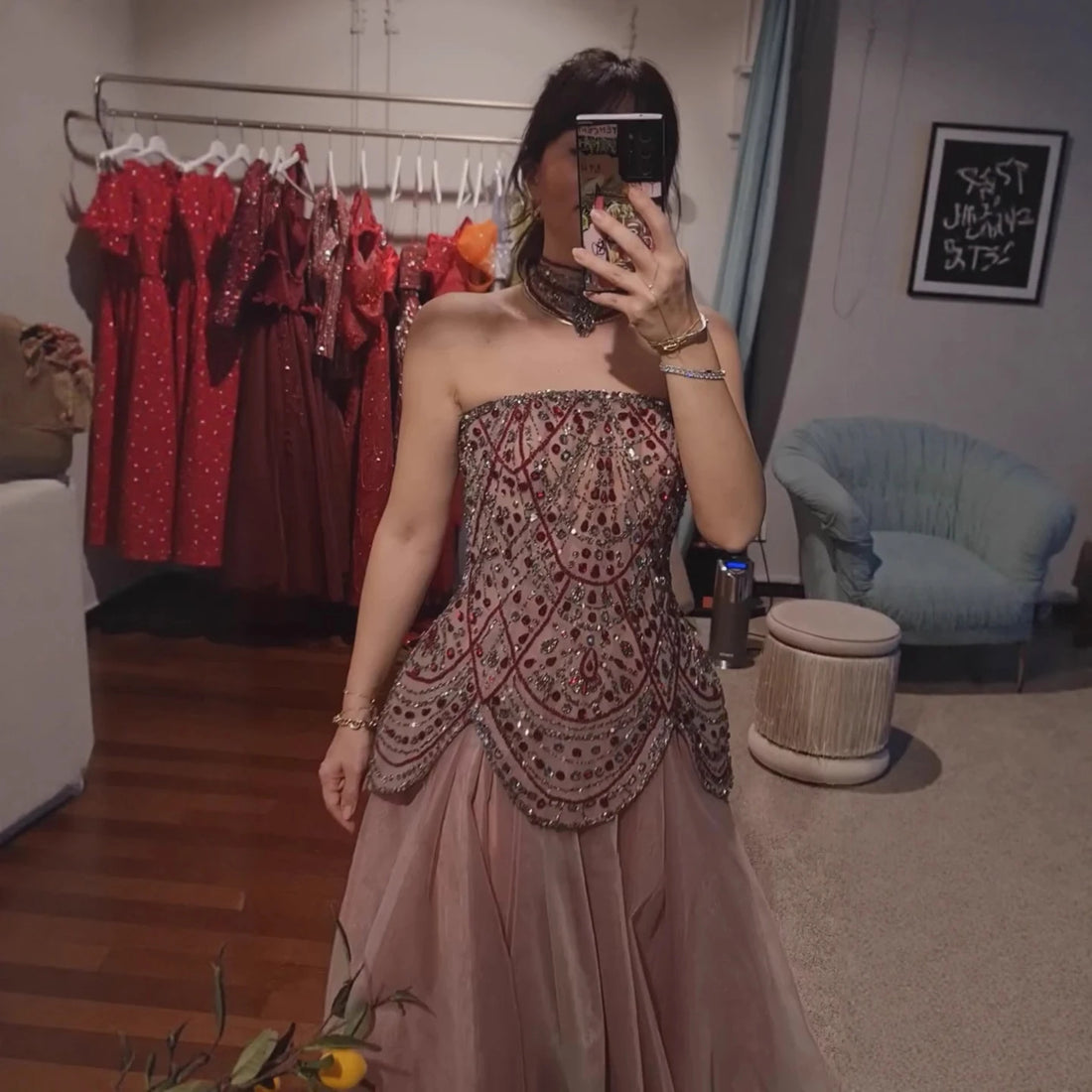 Luxury Wine Red Arabic Beaded A-Line Evening Dress LA73377 - SERENE HILL