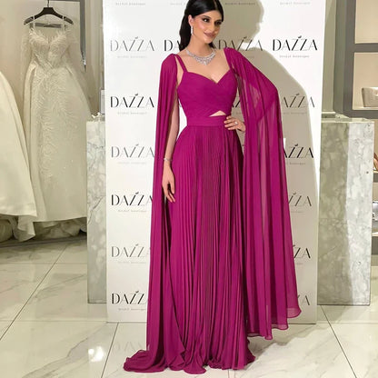 Luxury Fuchsia Chiffon Evening Dress with Cape Sleeves LA73021 - SERENE HILL