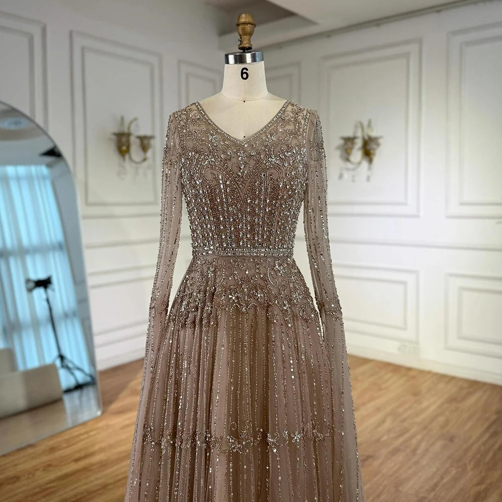 Elegant A-Line Beaded Evening Dress with Cape Sleeves LA73075 - SERENE HILL