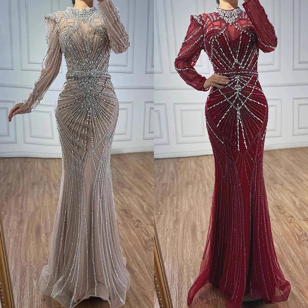 Modest Caramel High Collar Evening Dress for Wedding Guest LA73203 - SERENE HILL