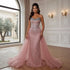 Pink Pearls Beaded Arabic Mermaid Evening Dress with Overskirt LA72811B - SERENE  HILL