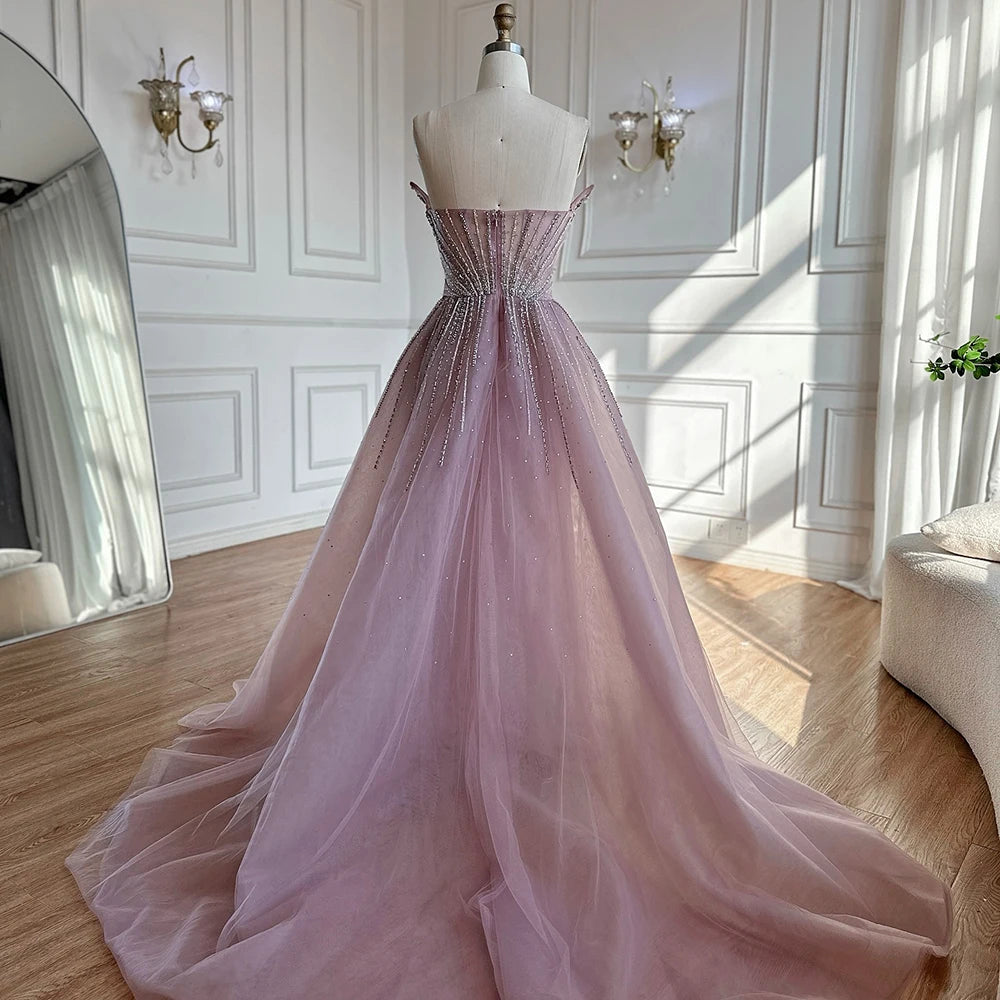 Luxury Dubai Nude Beaded Mermaid Evening Dress with Overskirt LA72811 - SERENE HILL