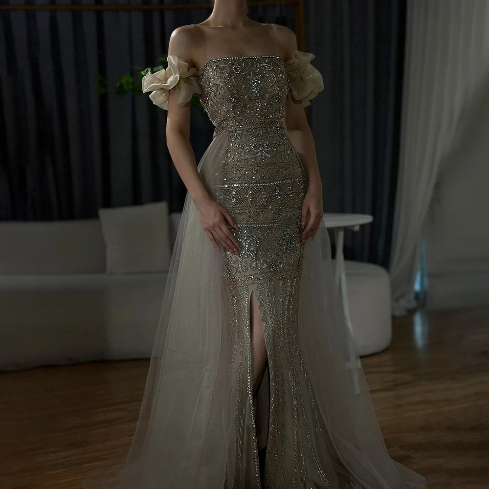 Caramel Beaded Evening Dress with Detachable Overskirt LA72603 - SERENE HILL