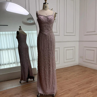 Luxury Arabic Blue Spaghetti Strap Mermaid Evening Dress Beaded LA72725 - SERENE HILL