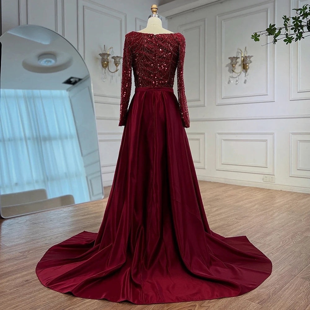 Luxury Wine Red Mermaid Evening Dress with Overskirt Plus Size LA72352A Wine Red / 18W