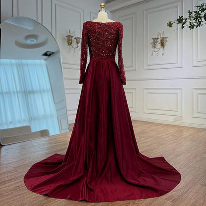 Luxury Wine Red Mermaid Evening Dress with Overskirt Plus Size LA72352A - SERENE HILL