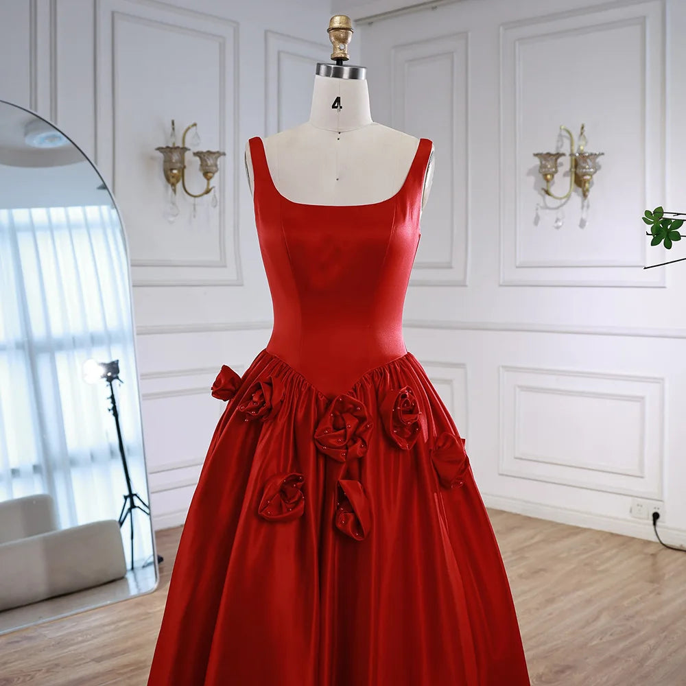 Red A Line Evening Dress 3D Flowers Sleeveless Backless Gown LA73035 - SERENE HILL