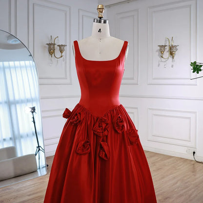 Red A Line Evening Dress 3D Flowers Sleeveless Backless Gown LA73035 - SERENE HILL