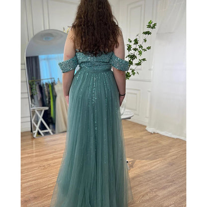 Serene Hill Nude Mermaid Elegant With Overskirt Off Shoulder Beaded Split Evening Dresses Gowns For Woman Party 2024 LA71728 - SERENE HILL