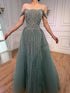 Luxury Beaded Nude Off Shoulder Mermaid Evening Dress LA73392 - SERENE HILL