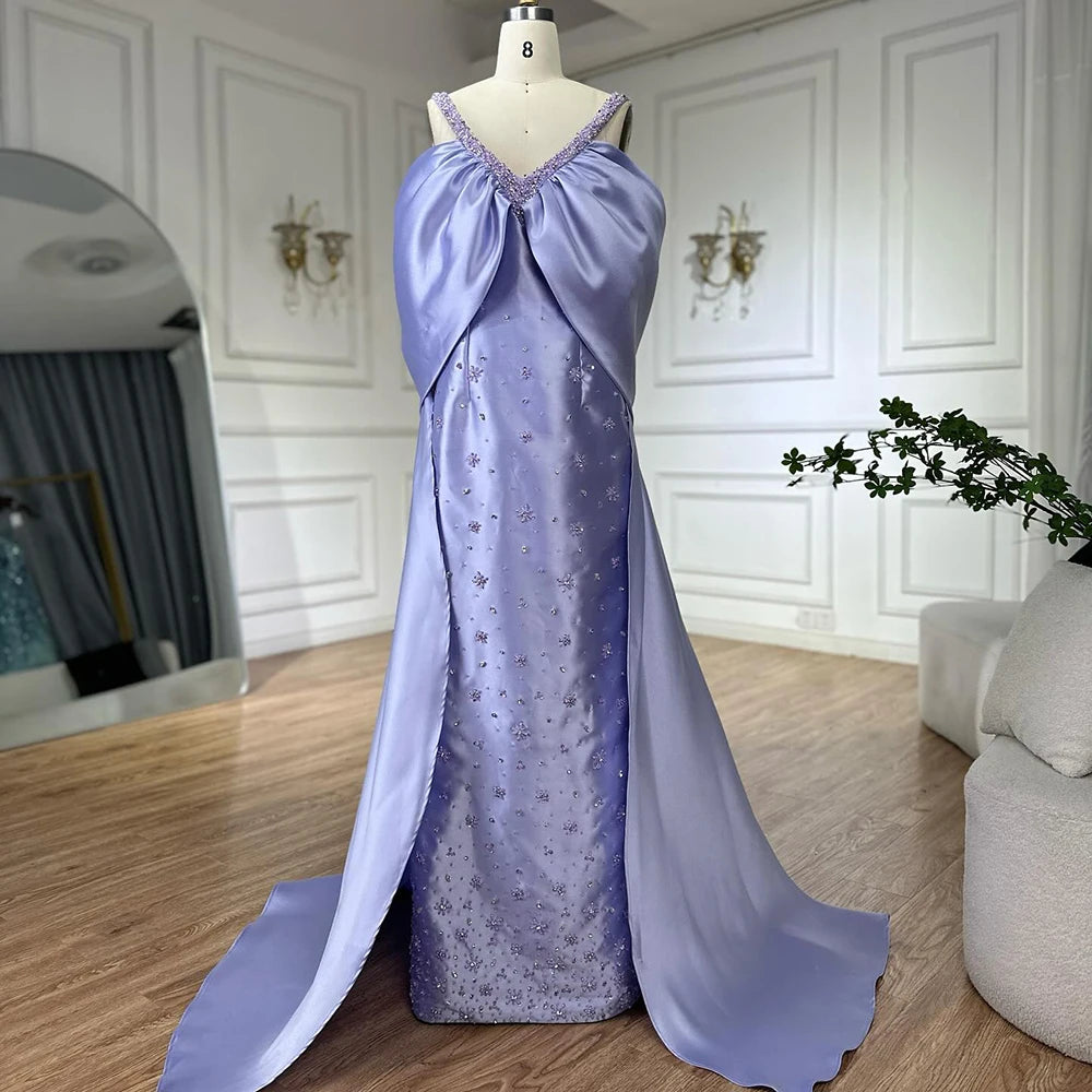 Lilac Off Shoulder Lilac Evening Dress with Cape Beaded Wedding Party Gowns LA72529 - SERENE HILL
