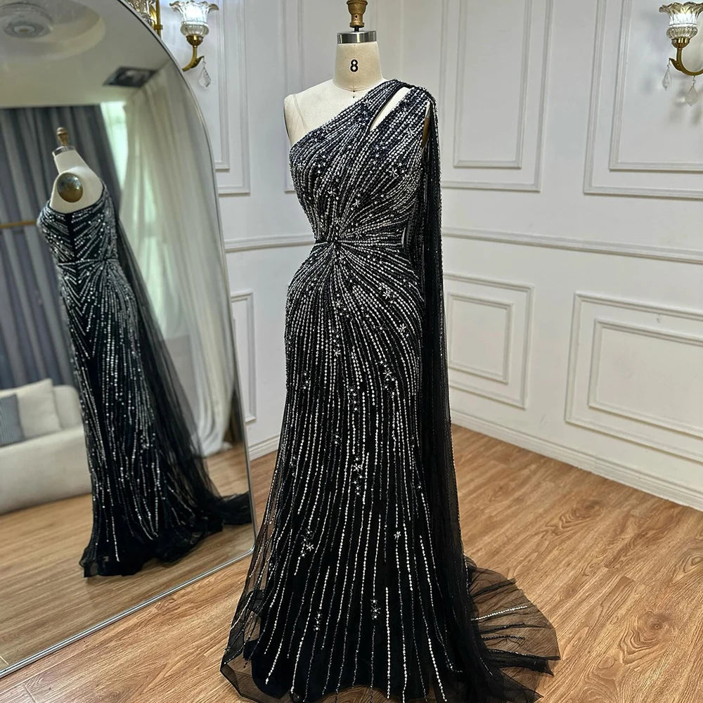 Luxury Black One Shoulder Mermaid Evening Dress with High Slit LA72829 SERENE HILL Luxury Black One Shoulder Mermaid Evening Dress with High Slit LA72829 SERENE HILL