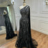 Luxury Black One Shoulder Mermaid Evening Dress with High Slit LA72829 - SERENE HILL