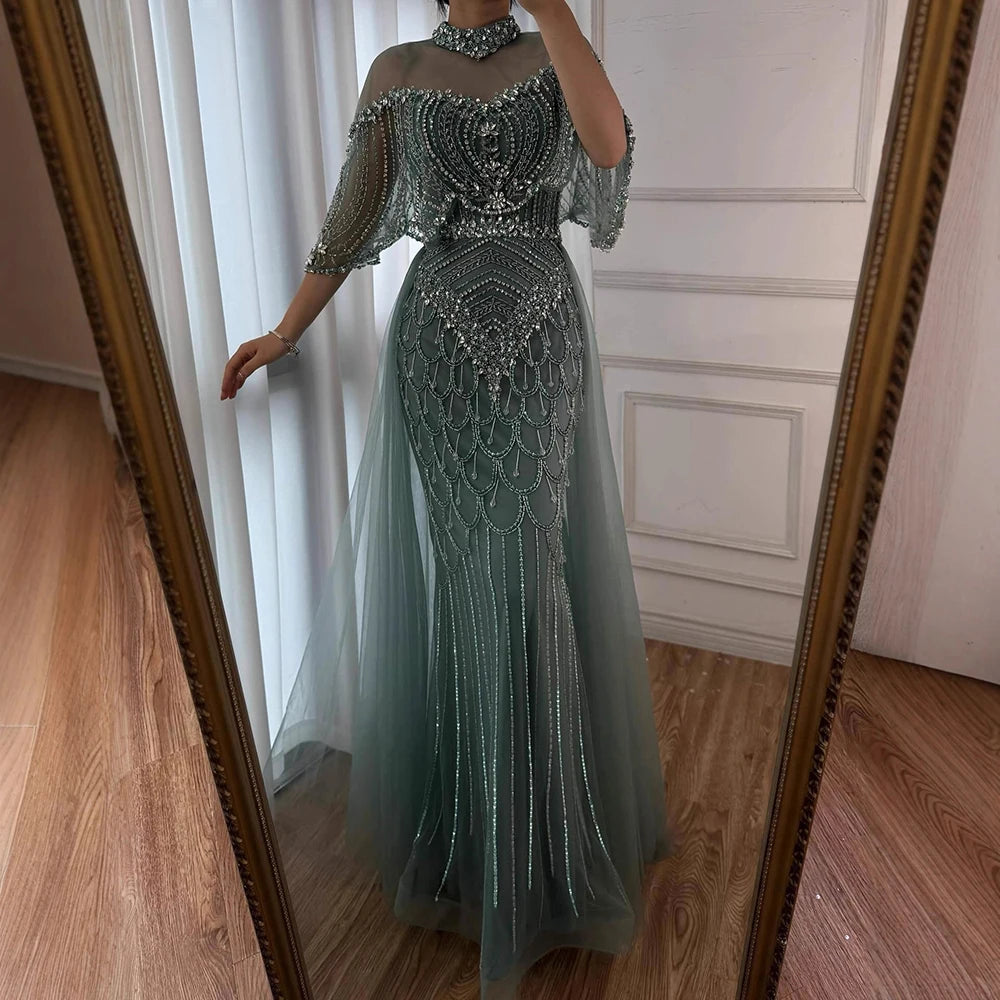 Luxury Gray Beaded Evening Dress with Overskirt LA73129 – SERENE HILL