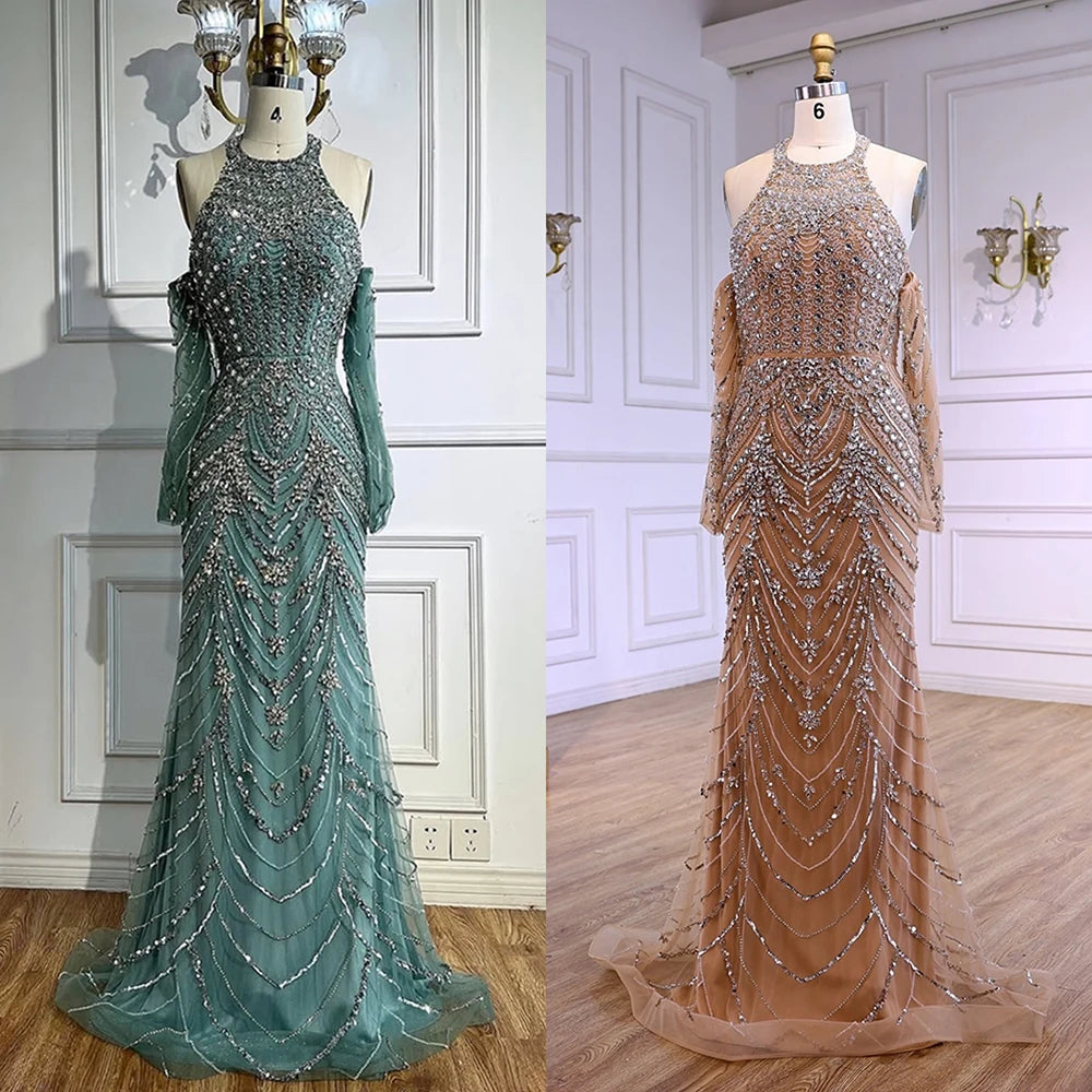 Luxury Turquoise Halter Mermaid Evening Dress LA72980 - SERENE HILL
