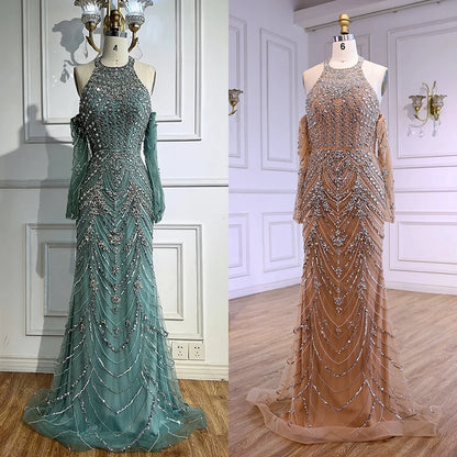Luxury Turquoise Halter Mermaid Evening Dress LA72980 - SERENE HILL