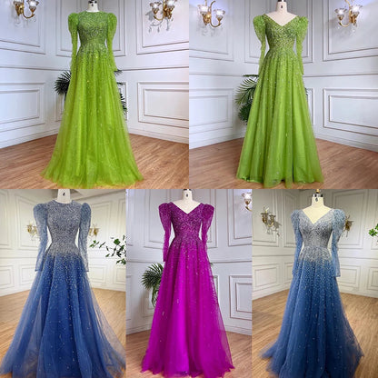 Green Mermaid Elegant With Skirt Sleeves Beaded Evening Dresses Gowns For Party LA71762 - SERENE HILL