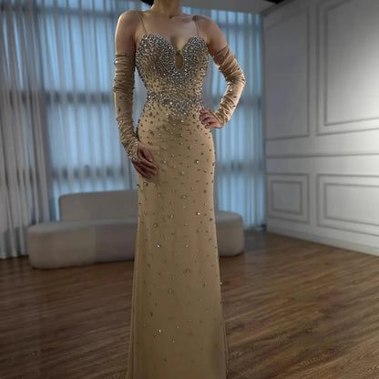 Luxury Nude Beaded Dress with Detachable Sleeves LA73065 - SERENE HILL