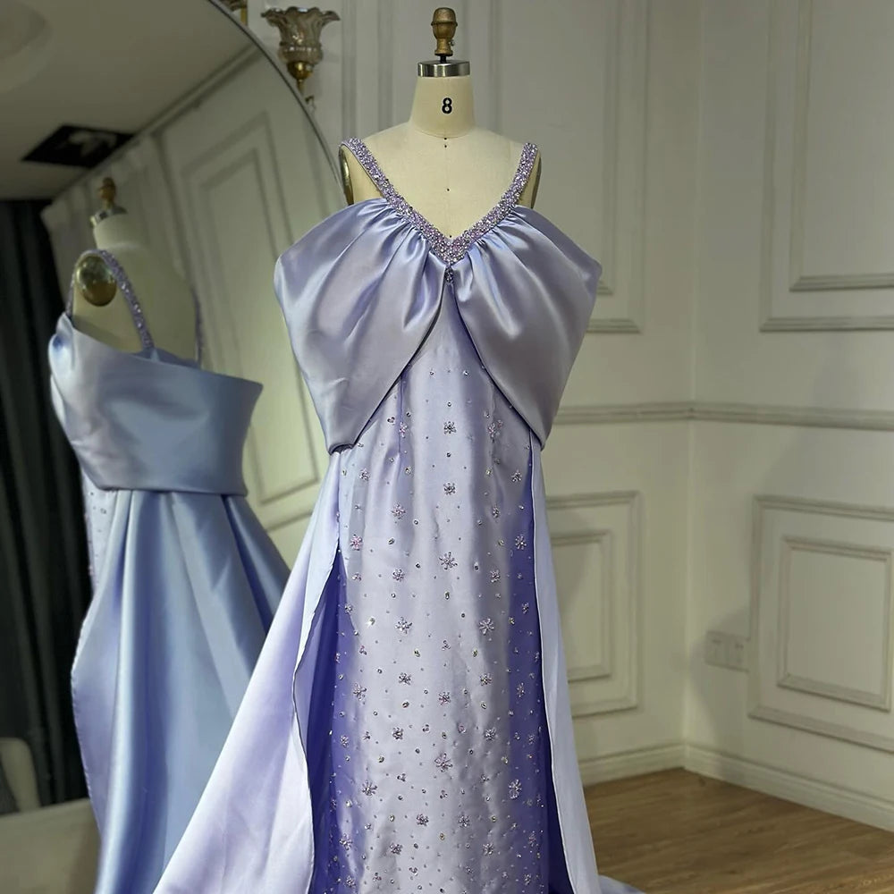 Lilac Off Shoulder Lilac Evening Dress with Cape Beaded Wedding Party Gowns LA72529 - SERENE HILL