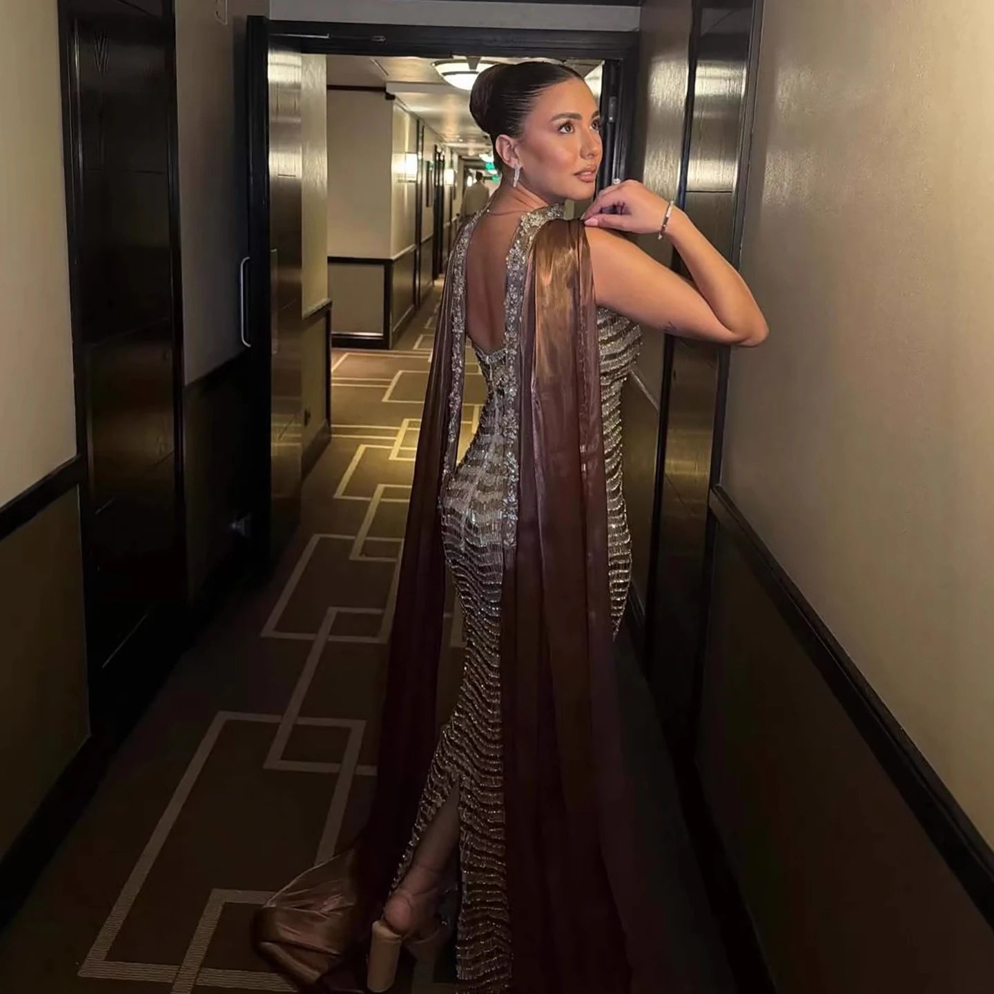 Luxury Caramel Beaded Mermaid Evening Dress LA73447 - SERENE HILL
