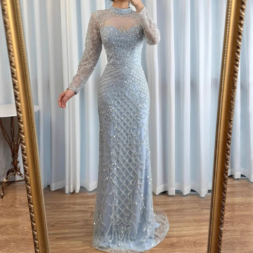 Caramel Beaded High Neck Mermaid Evening Dress Plus Size LA71747A – SERENE  HILL