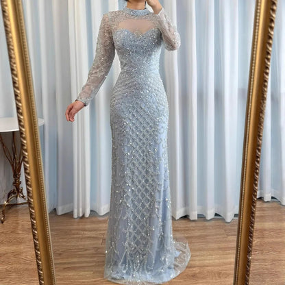 Caramel Beaded High Neck Mermaid Evening Dress Plus Size LA71747A - SERENE HILL