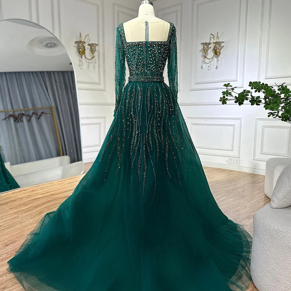 Modest Green Mermaid Evening Dress with Overskirt LA72710 - SERENE HILL
