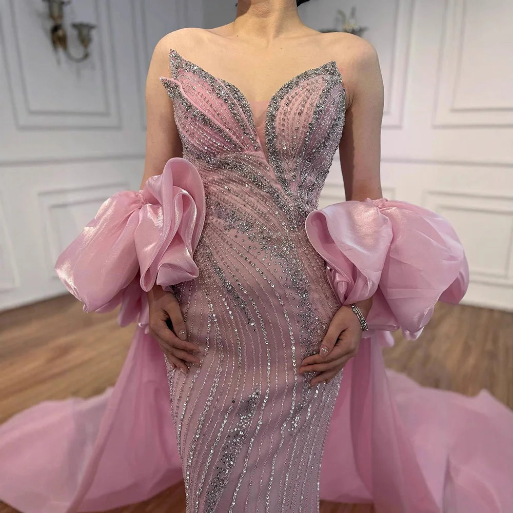 Luxury Designer Red Beaded Mermaid Evening Dress with Cape LA72896 - SERENE HILL