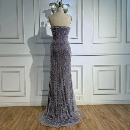 Elegant Crystal Beaded Lilac Mermaid Evening Gown LA72950 - SERENE HILL