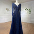 Muslim Navy Long Sleeves A-line Beaded Evening Dresses Forml Occasion Party Gowns For Women LA72019 - SERENE HILL