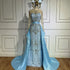 Luxury Dubai Blue Crystal Beaded Evening Dress with Overskirt LA72757 - SERENE HILL