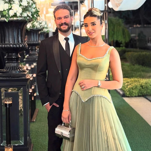 Luxury Sage Green Satin A-Line Prom Dress for Women LA73169